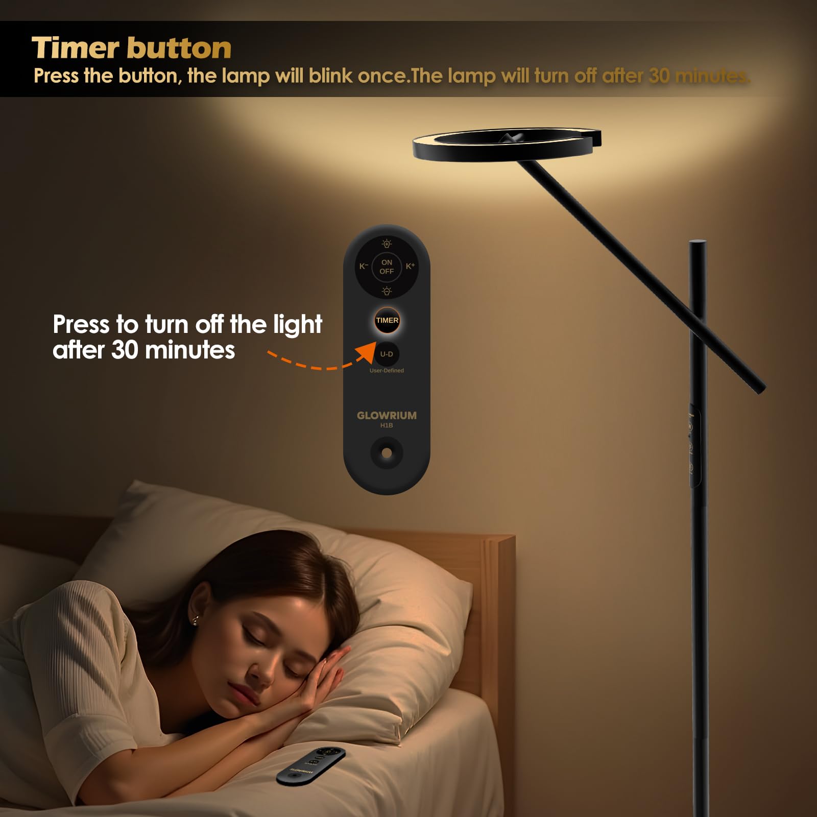 Glowrium lamp with timer and memory for effortless routines.