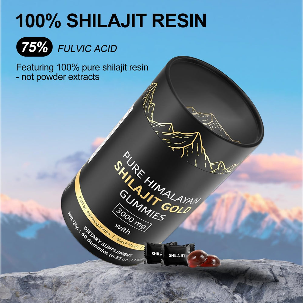 Glowshave Shilajit Gummies close up reveals 85+ trace minerals