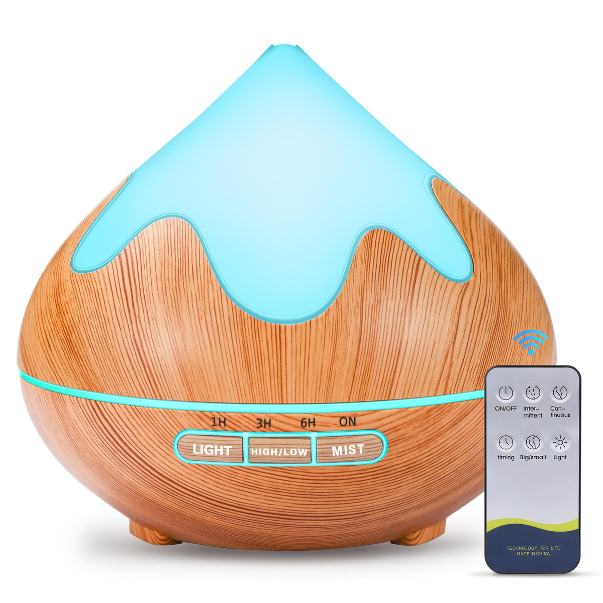GLOXA diffuser remote control enables easy mist and light adjustments.