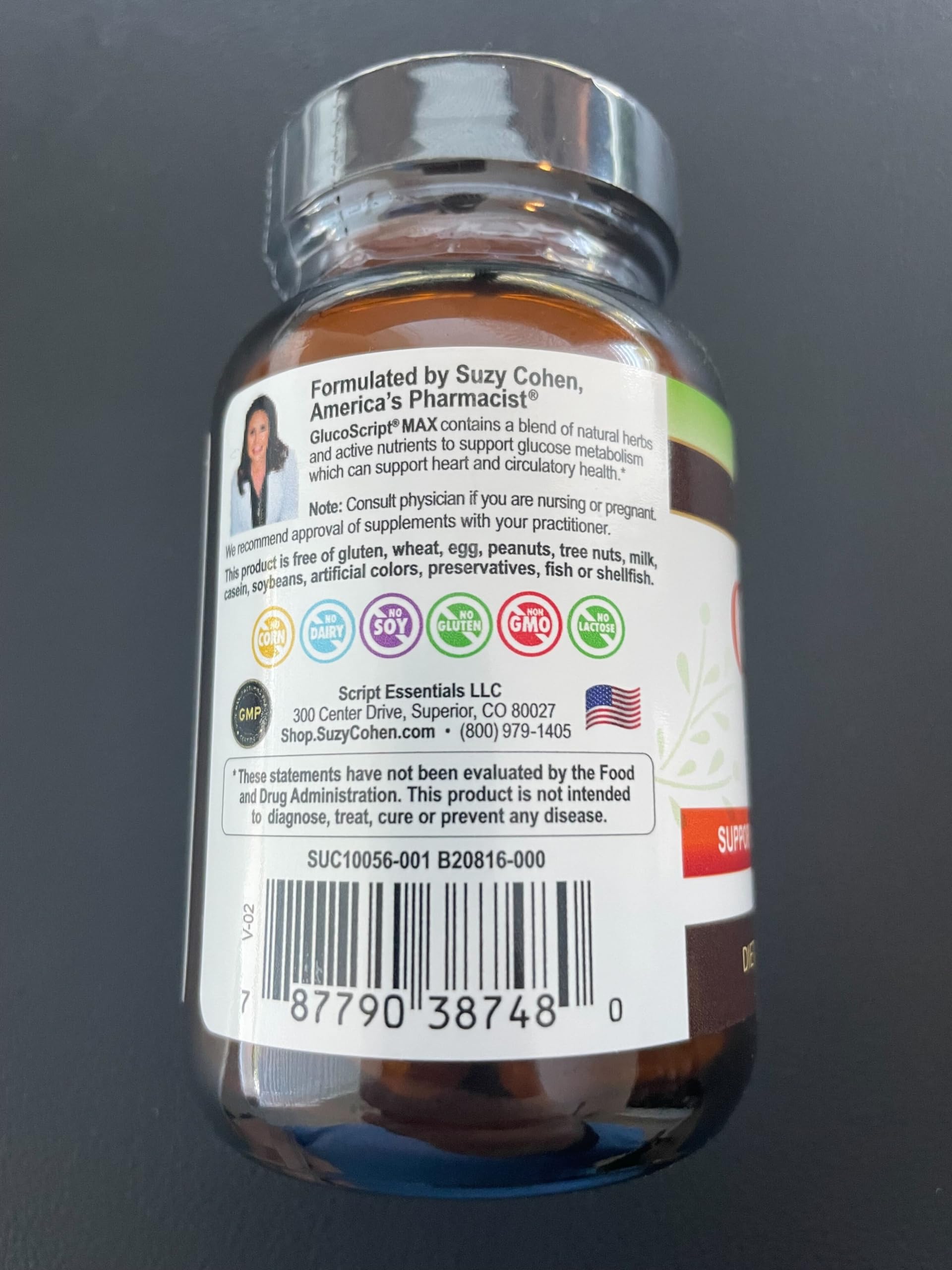Gluco Script fig fruit capsules with natural botanical notes.
