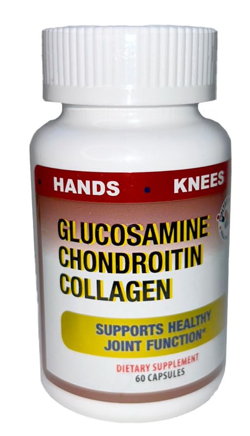 Glucosamine bottle front view for easy storage and access.