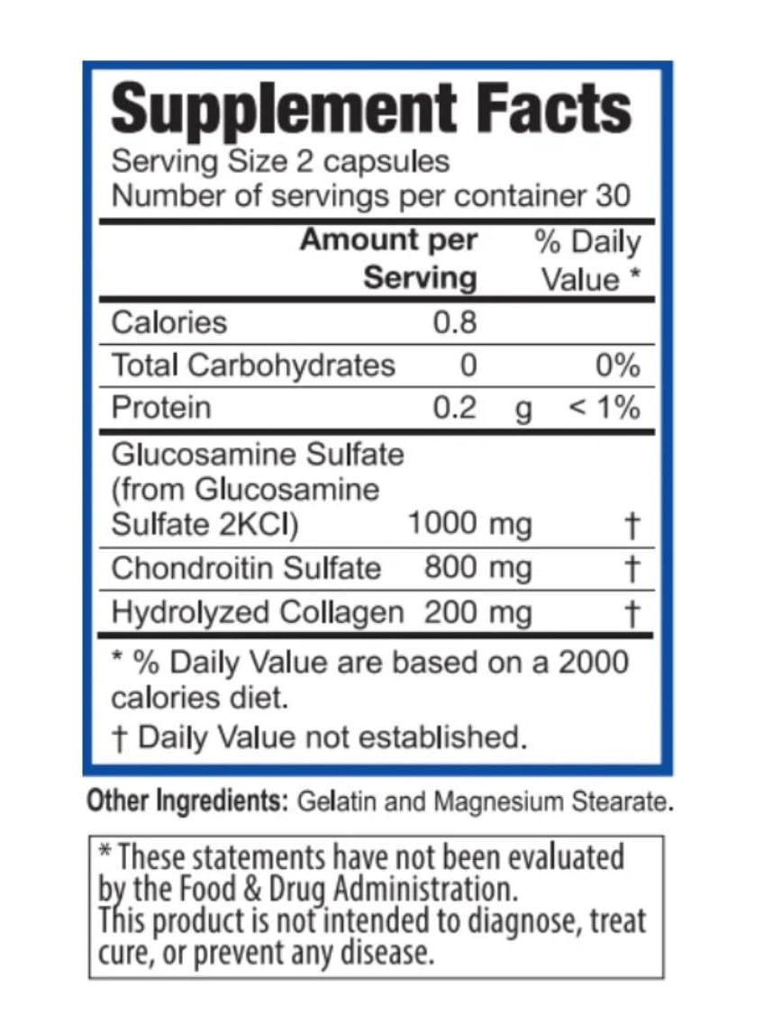 Glucosamine label detail highlights cartilage health focus.