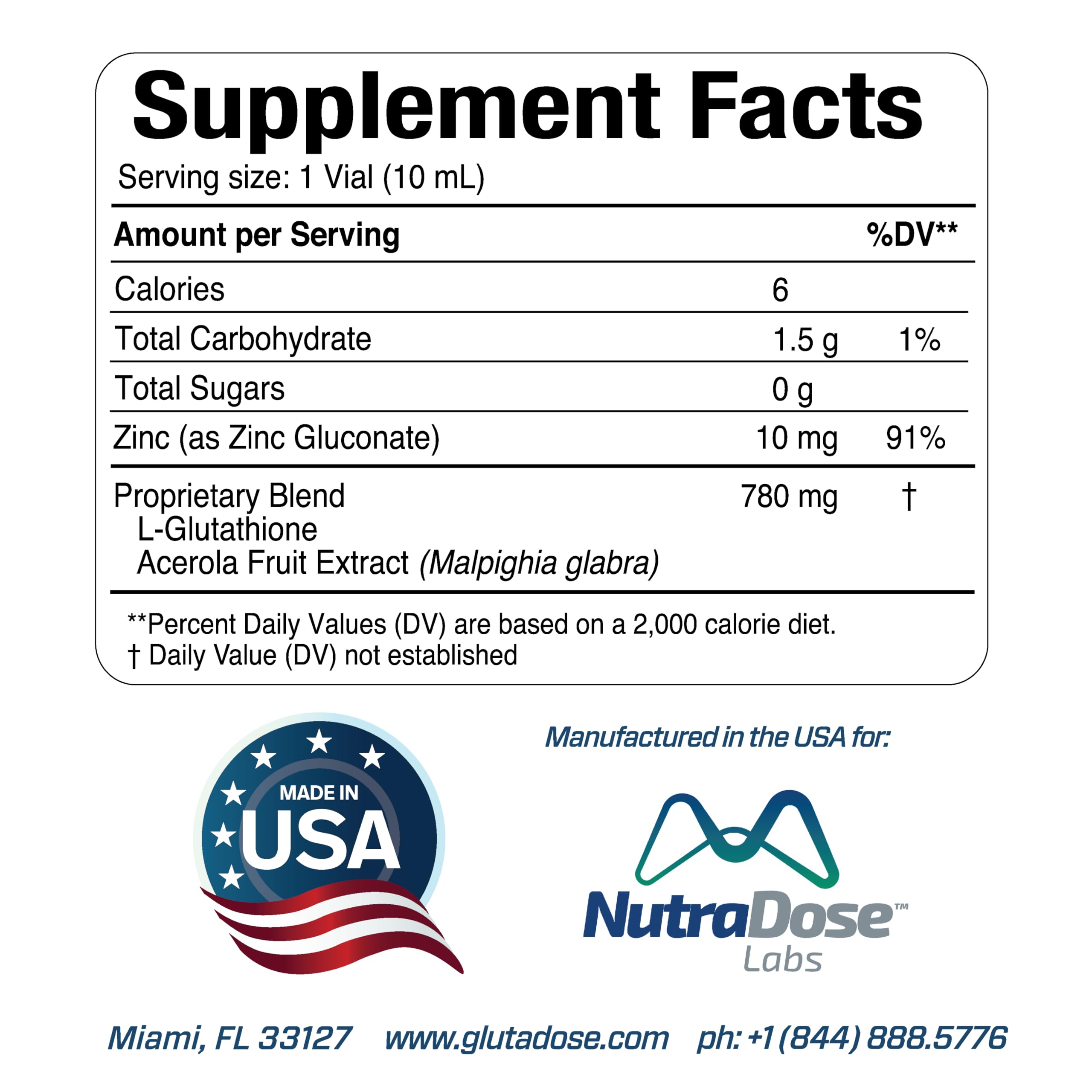 GlutaDose acerola energy boost bottle highlights vitamin C at a glance.