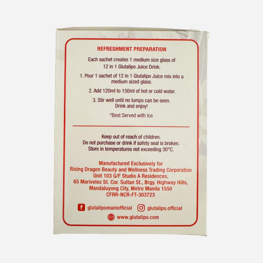 Nutrition label of Glutalipo highlighting natural ingredients and vitamin C