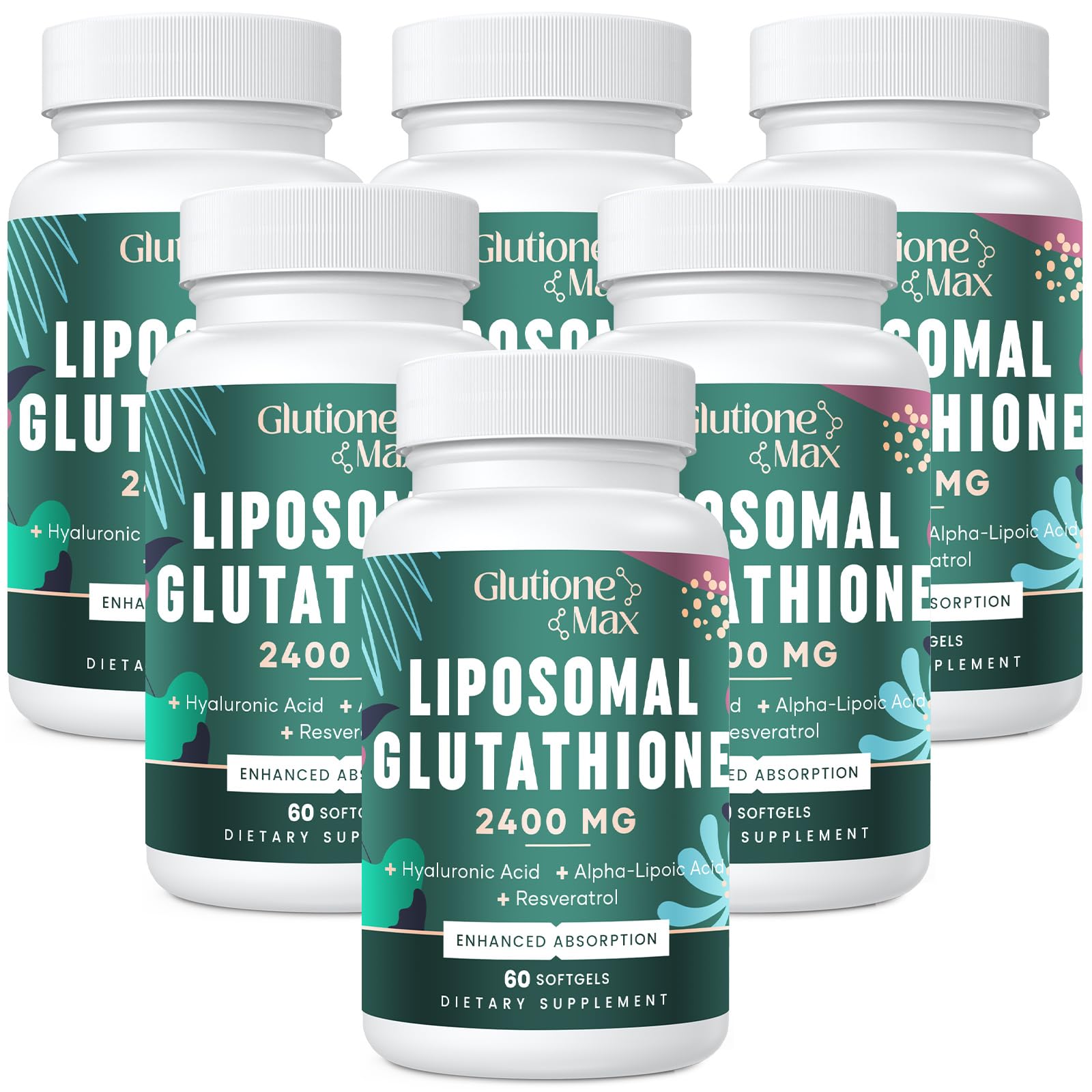 GlutioneMax bottle image highlighting the 2400 mg formula for antioxidant support.