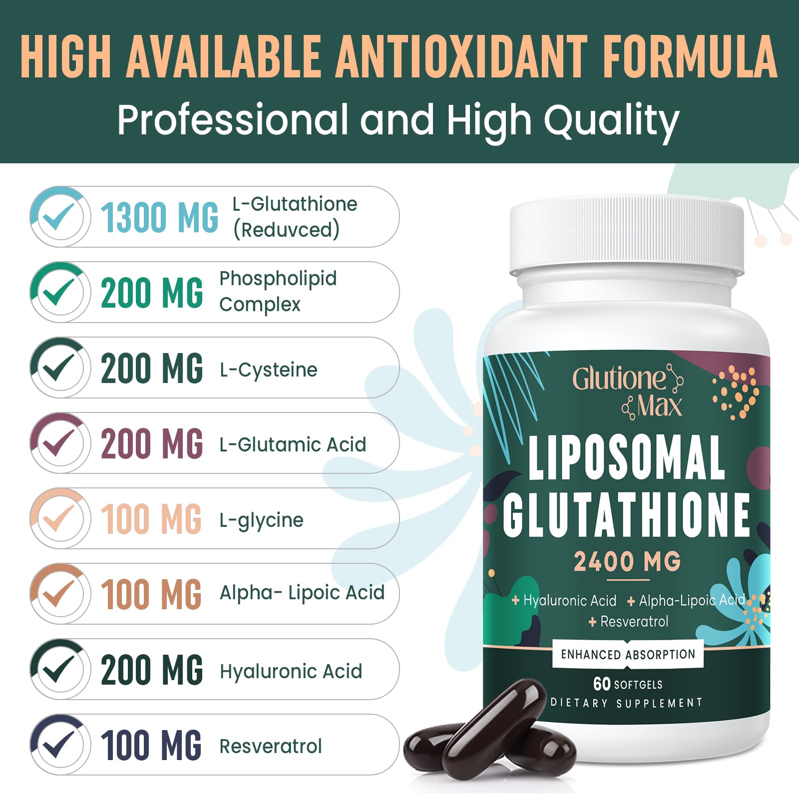 GlutioneMax hyaluronic acid visuals emphasizing facial hydration and suppleness.