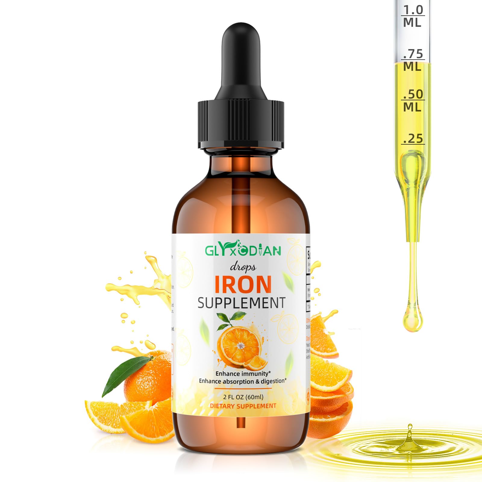 Glyxcodian orange flavor drops mix easily into water.