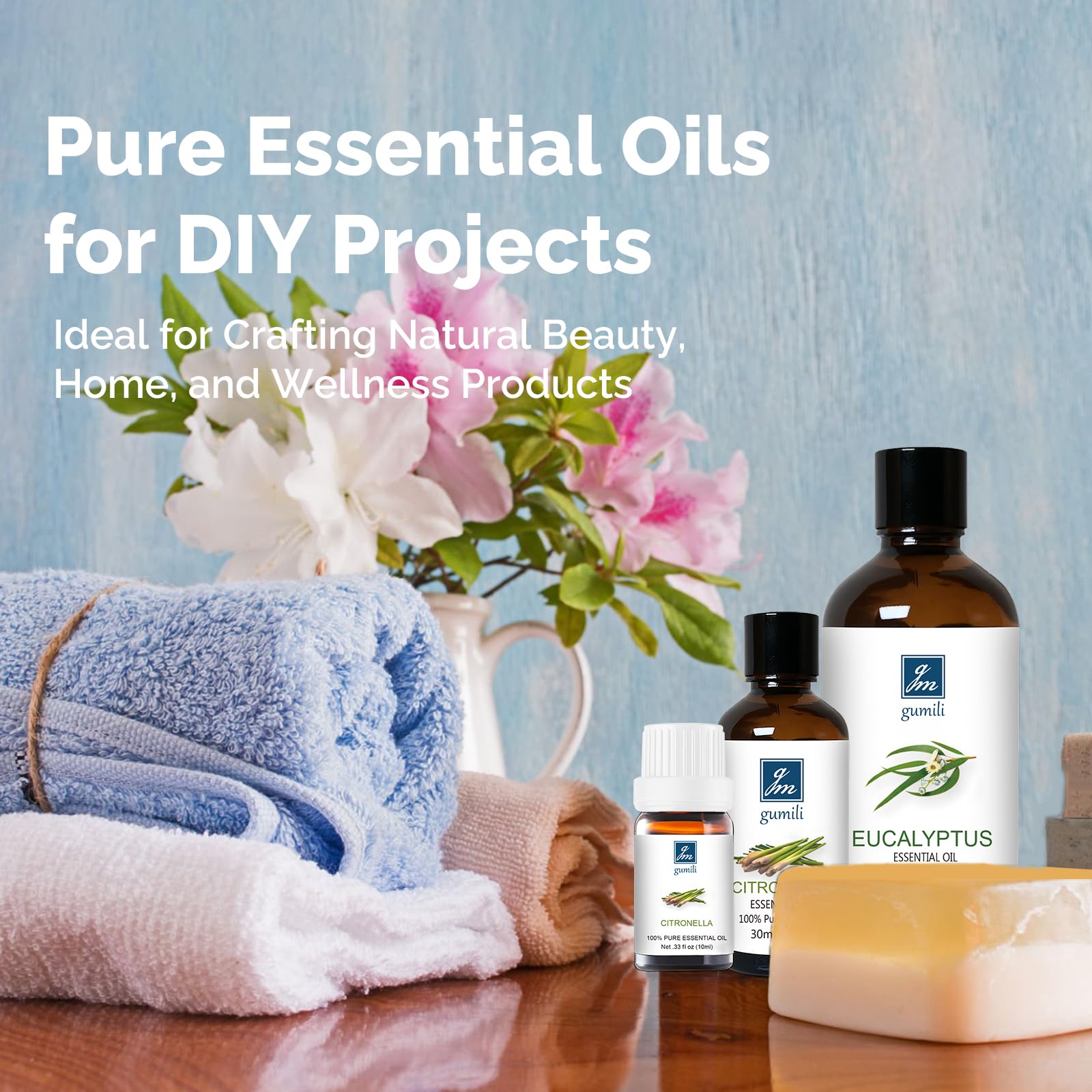 GM Gumili Helichrysum oil shown in a skincare routine setup