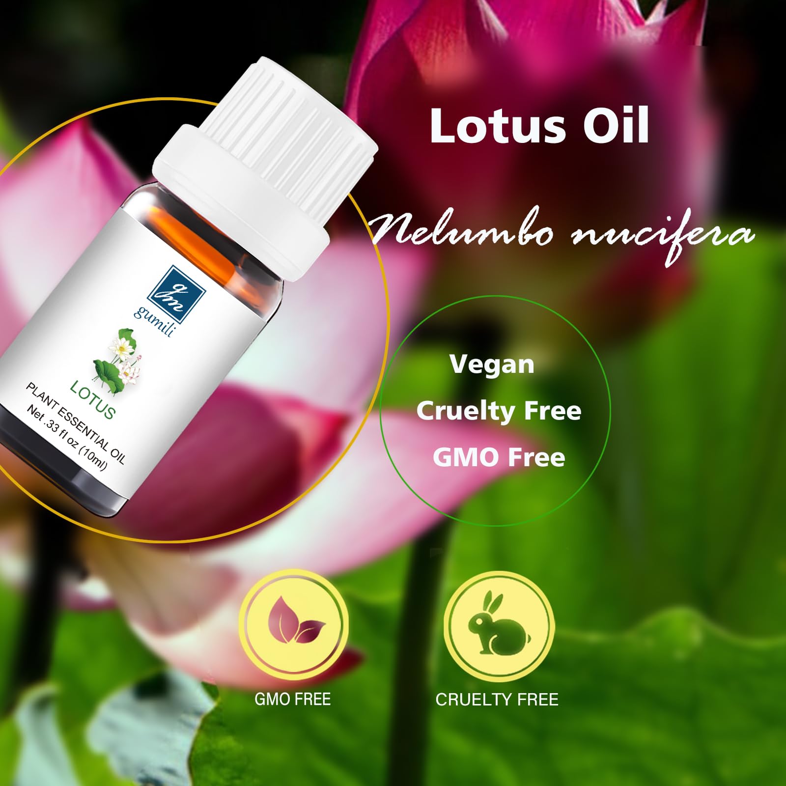 GM Gumili Lotus Essential Oil diffuser blend enhances room ambiance.