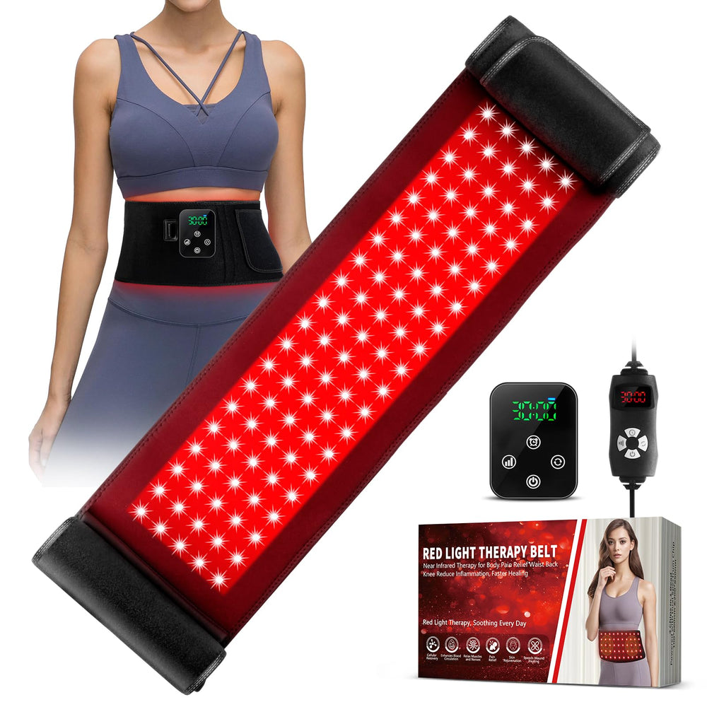 GMOWNW belt side view worn shows comfortable lumbar coverage for daily wear.