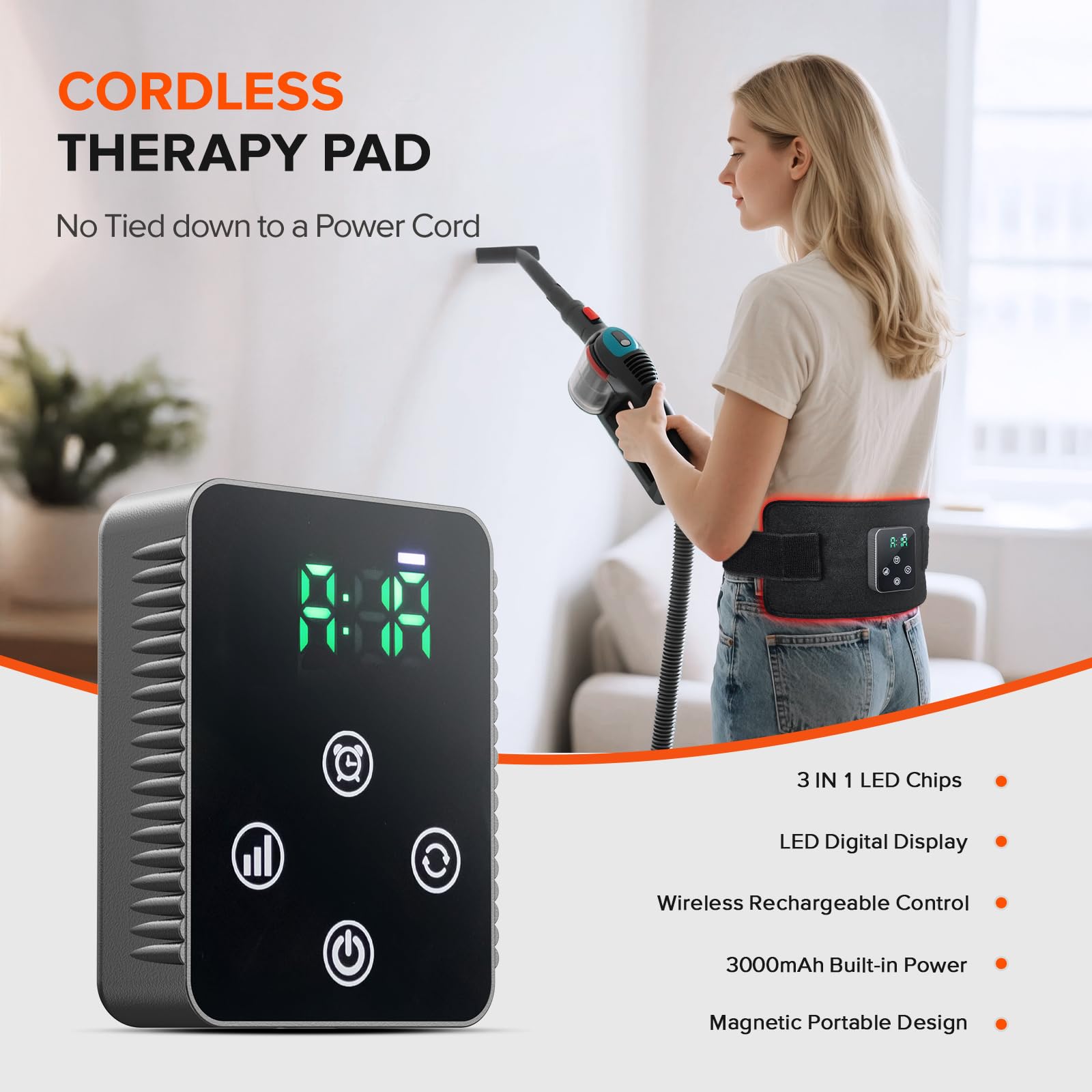 GMOWNW cordless belt with secure straps anchors it to different body parts for stability.