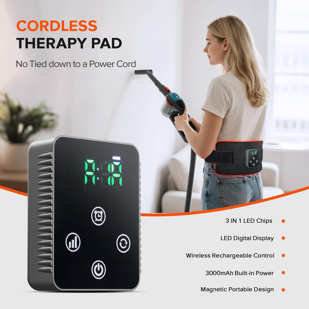 GMOWNW cordless belt with secure straps anchors it to different body parts for stability.