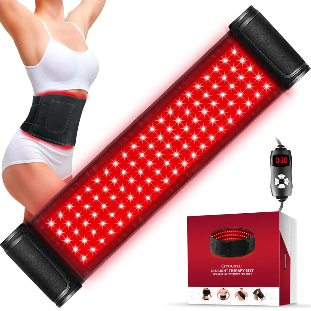 GMOWNW red light therapy belt front view with 3 in 1 LED beads for targeted treatment