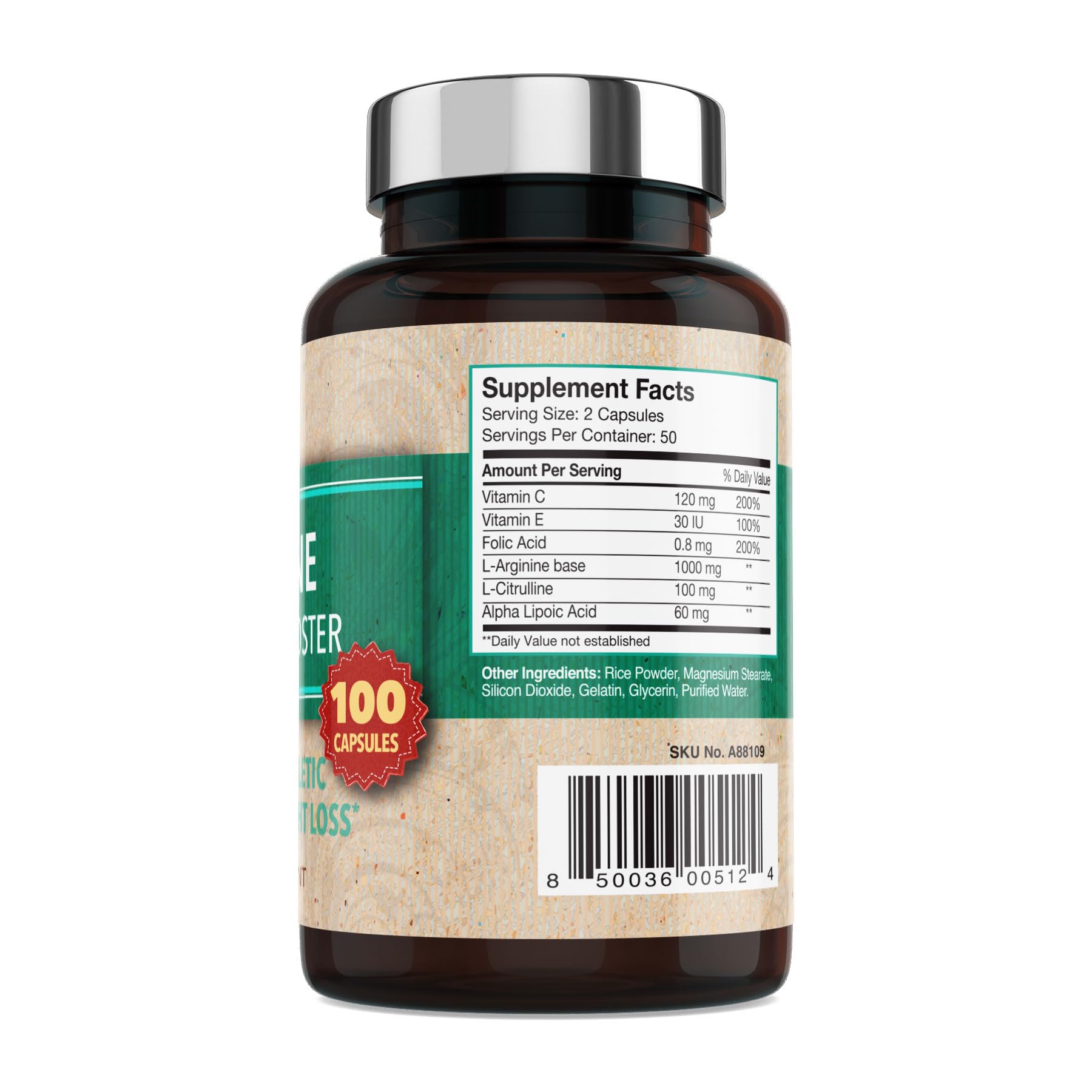 GMP Vitas Nitric Oxide bottle back view, highlighting heart and circulation support.