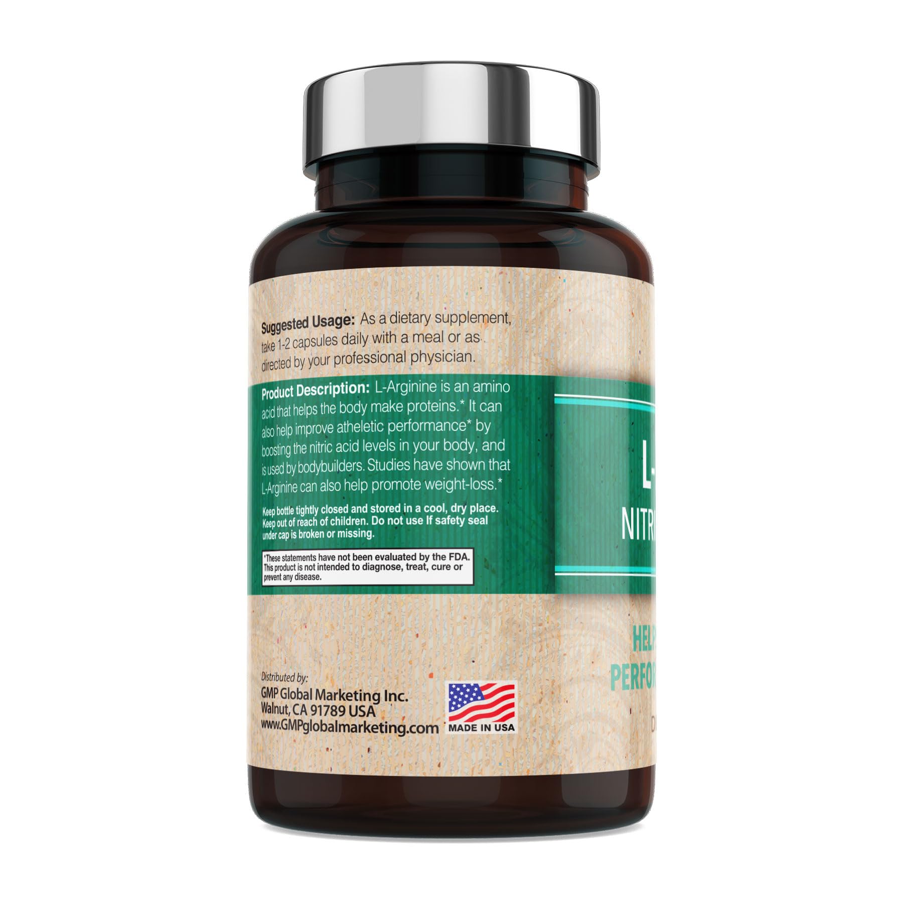 GMP Vitas Nitric Oxide bottle with glass of water suggests circulation support.