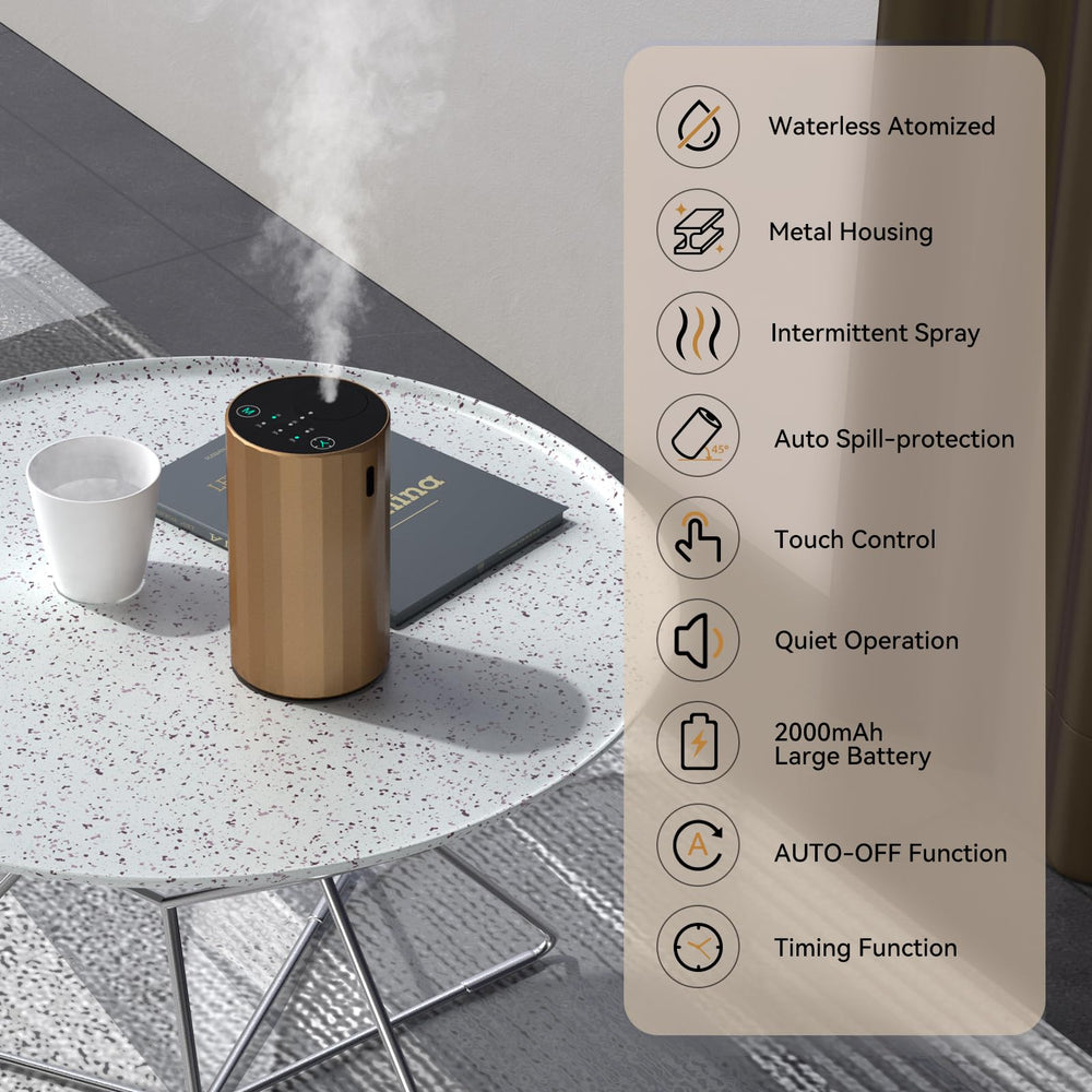 GMSYSW waterless diffuser golden in-car cup holder for portable fragrance on the go.