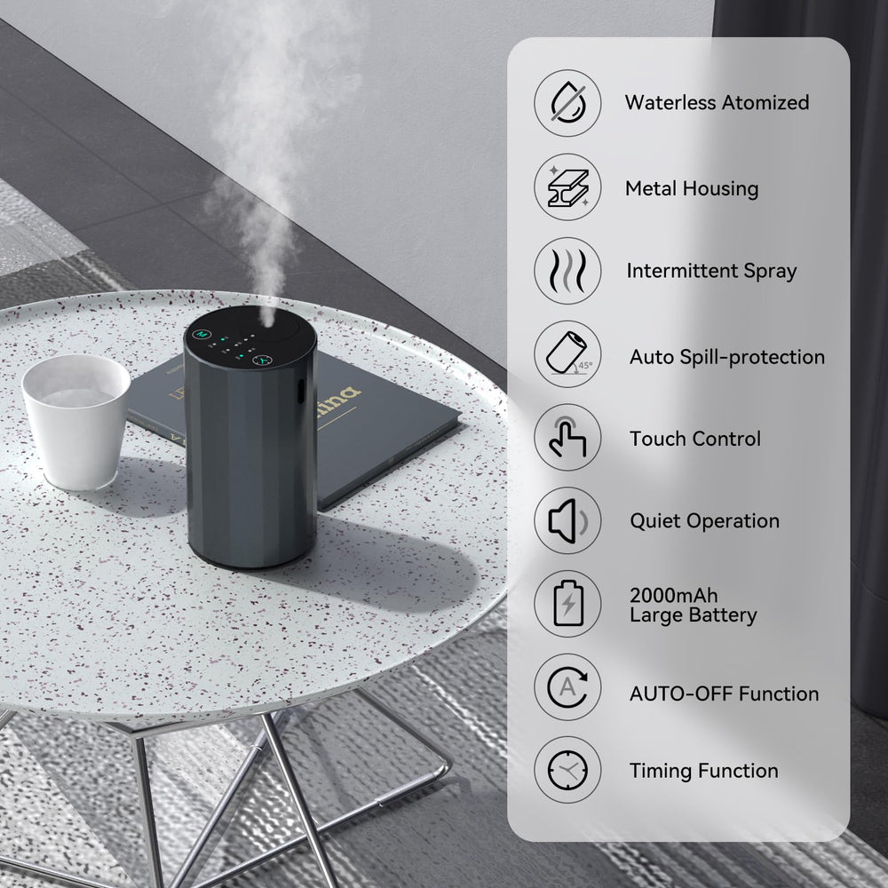 GMSYSW waterless diffuser grey side angle highlighting portable design