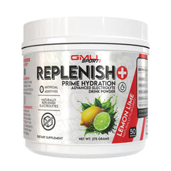 GMU SPORT Replenish+ Lemon Lime tub shown for steady hydration during workouts
