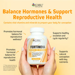 GMU Global Medics Fertinova capsules close-up showcasing natural ingredients.