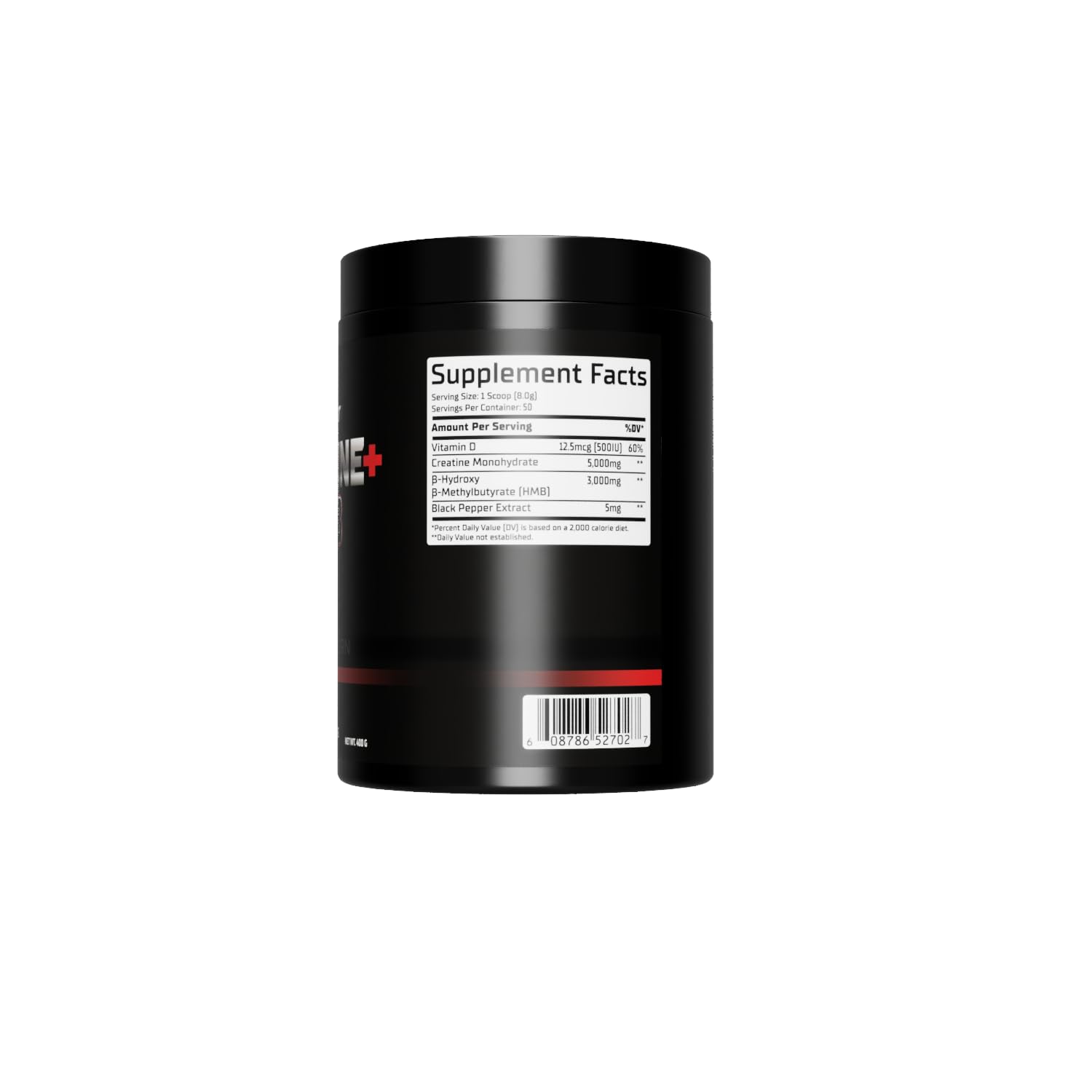 GMU SPORT Creatine 2.0 ingredients label displays 5g creatine and 3g HMB per serving.