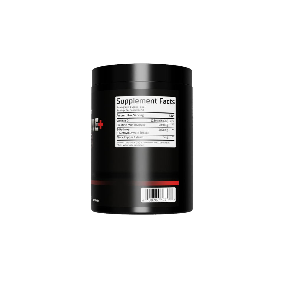 GMU SPORT Creatine 2.0 ingredients label displays 5g creatine and 3g HMB per serving.