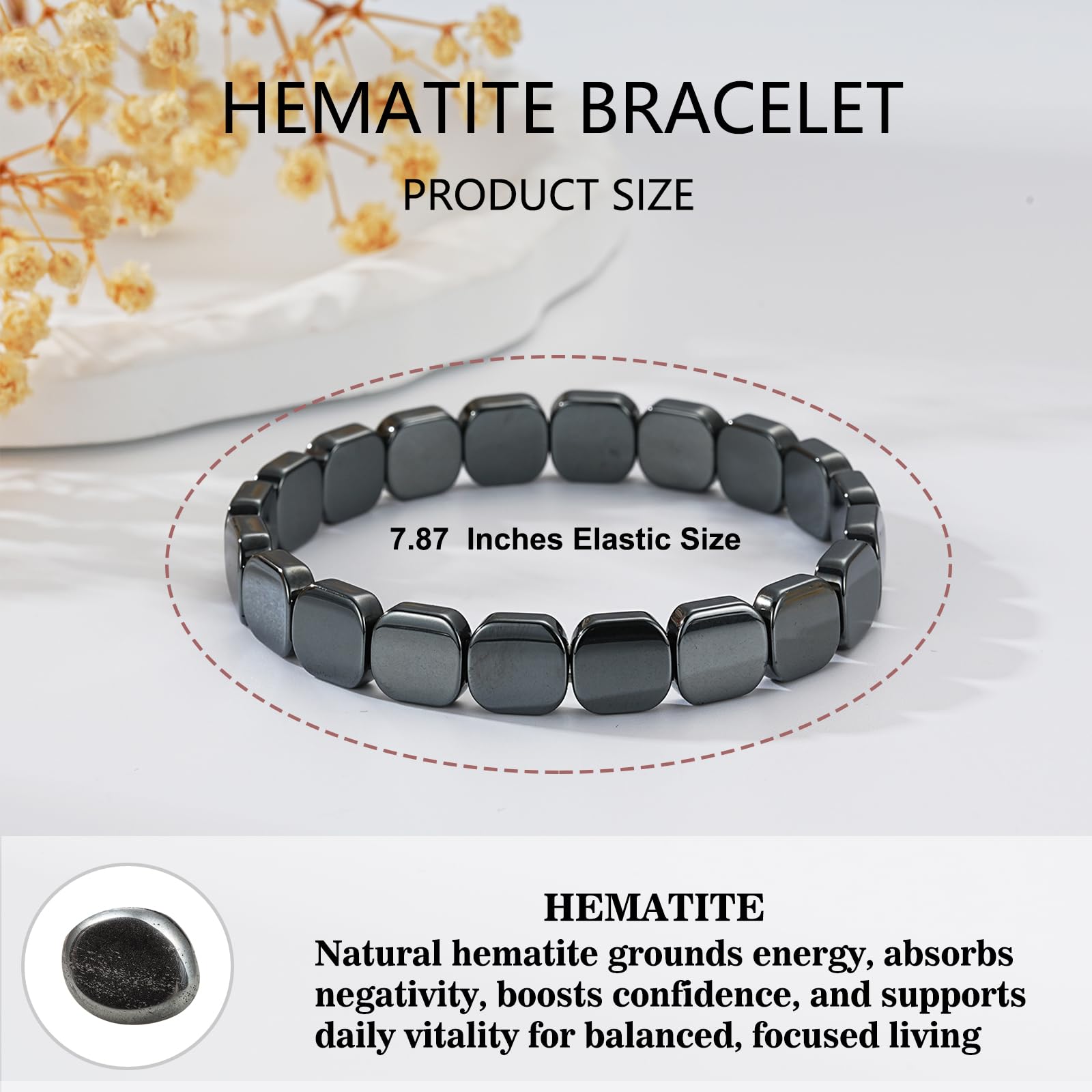 Gnamy Hematite Bracelet on wrist showcases masculine, easy-to-match style.