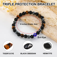 Gnamy Black Obsidian Bead Bracelet with Evil Eye charm adds protective flair.