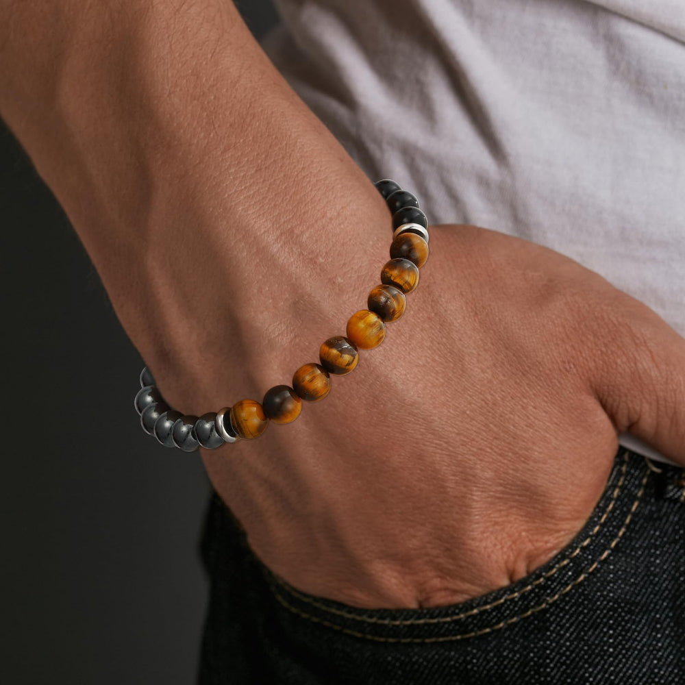 Gnamy hematite beaded texture close-up for subtle versatile men's jewelry