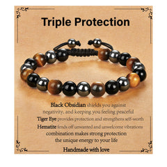 Gnamy Triple Protection bracelet with tiger eye bead promotes balance and confidence.