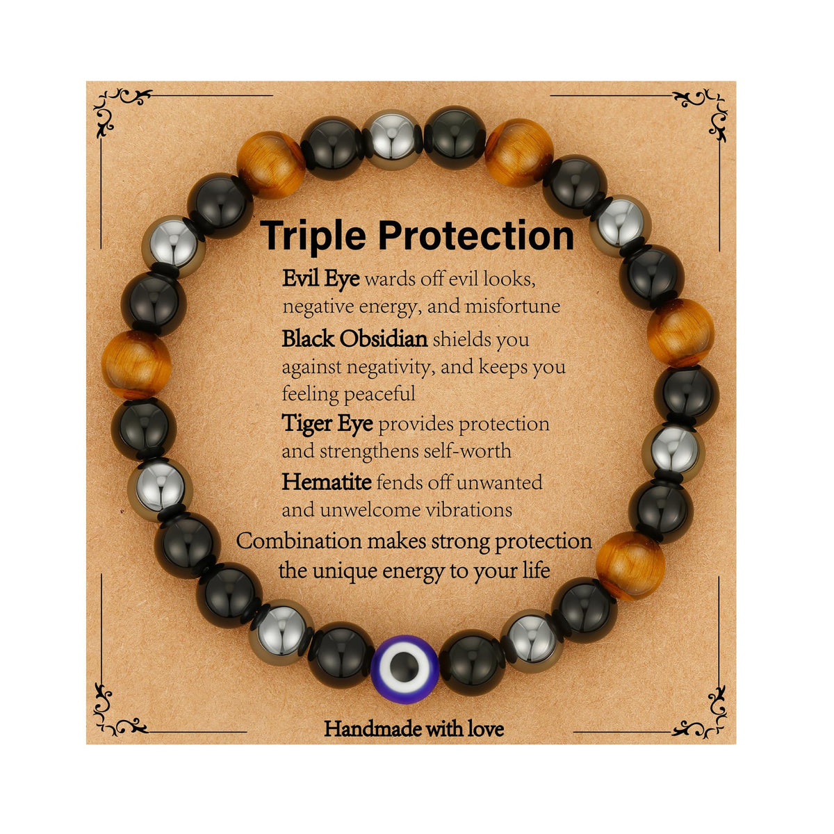 Gnamy Triple Protection Tiger Eye Bracelet close-up showing bold stones for everyday confidence.