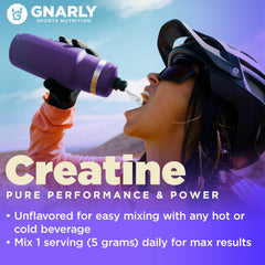 Gnarly Creatine Powder Creapure on a kitchen counter, ready for training.