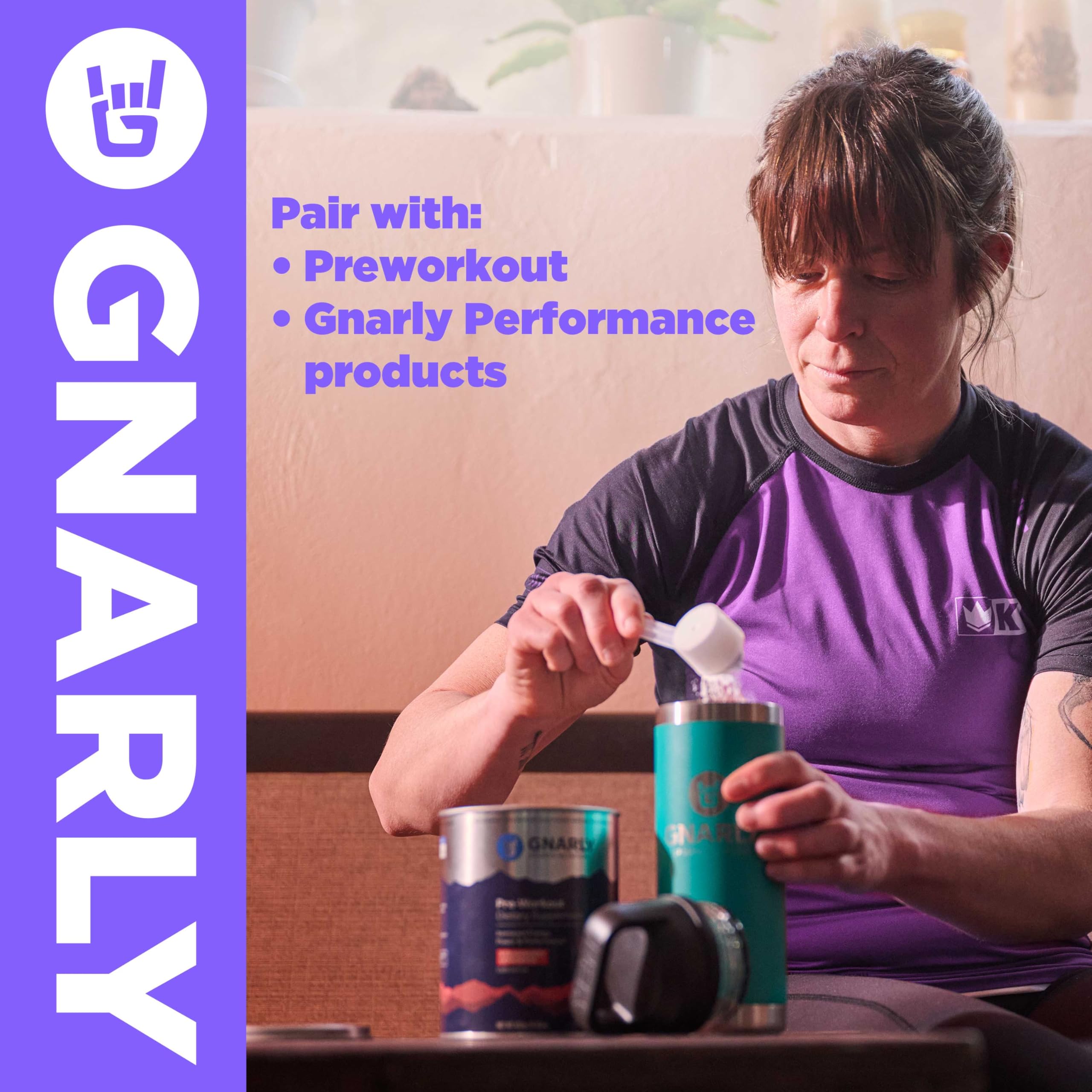 Gnarly Creatine Powder Creapure serving near a bottle for consistent use.