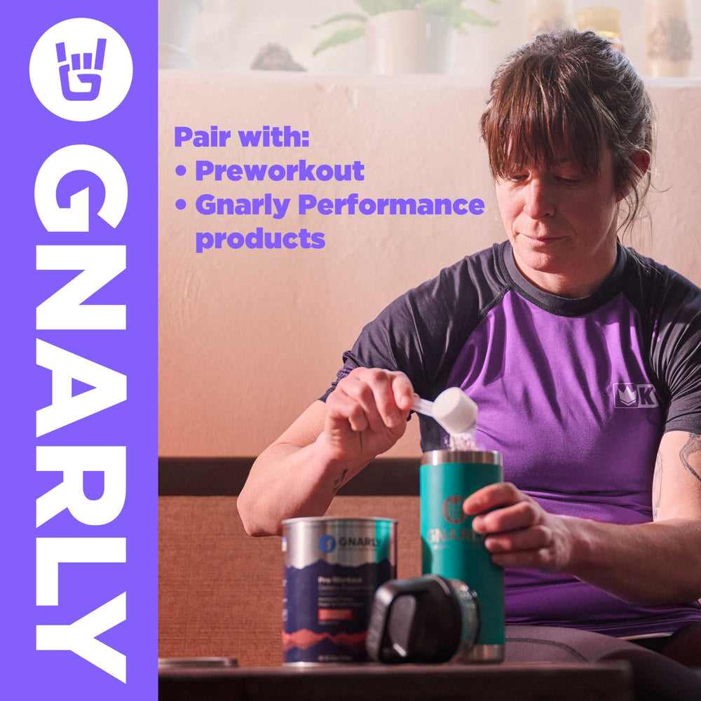 Gnarly Creatine Powder Creapure serving near a bottle for consistent use.