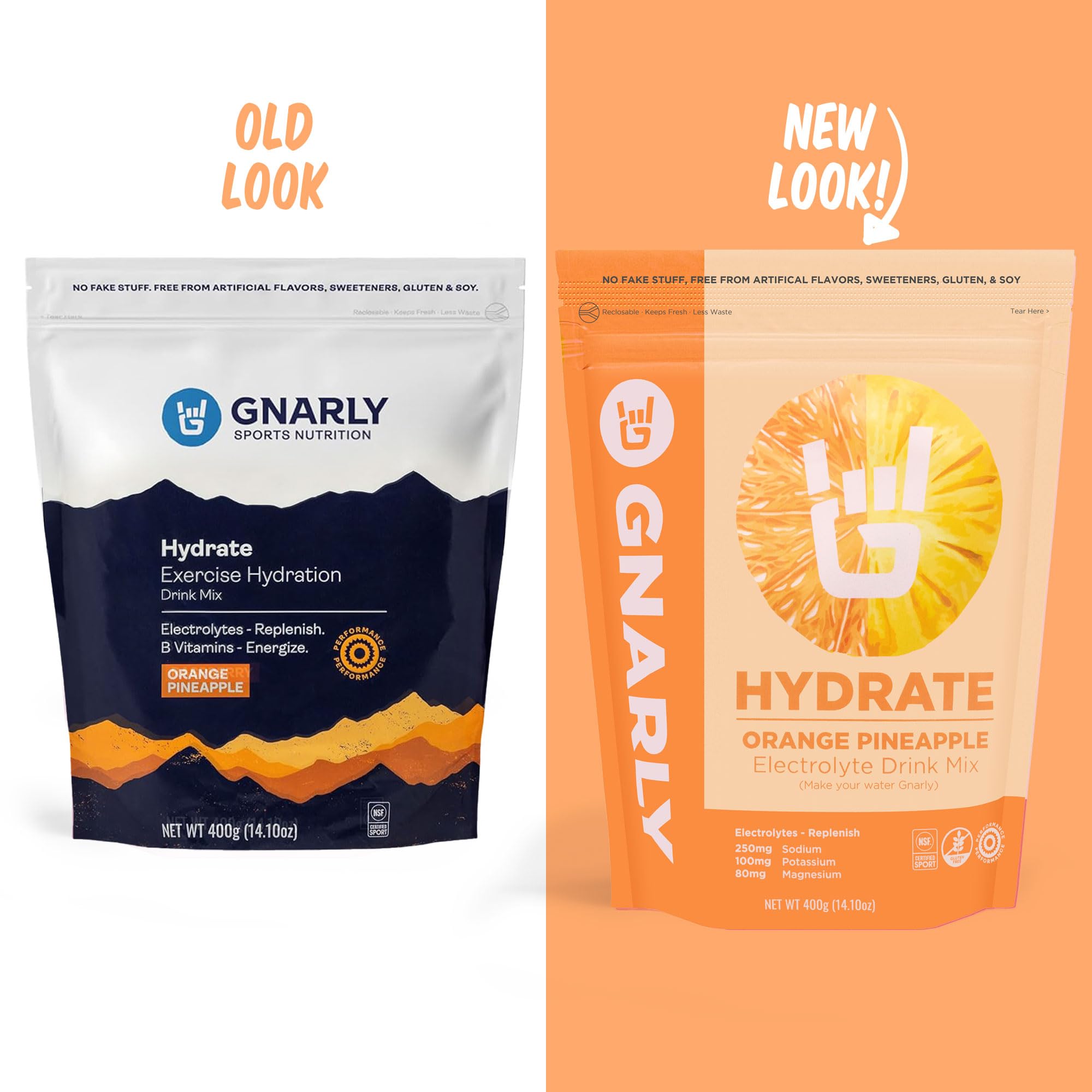 Gnarly Hydrate orange pineapple scoop in water showing easy mix.