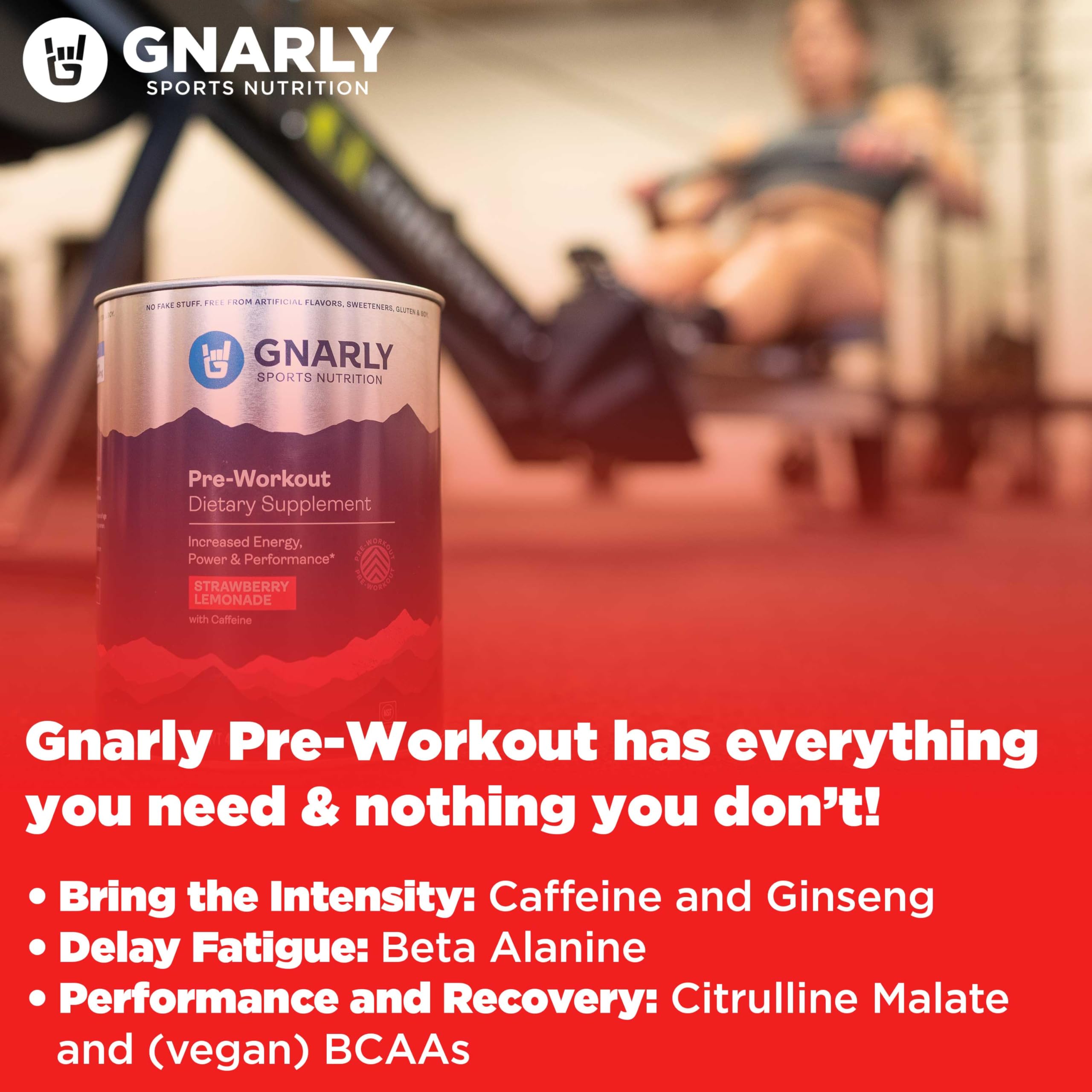 Gnarly Pre-Workout tub close-up label highlighting NSF certification