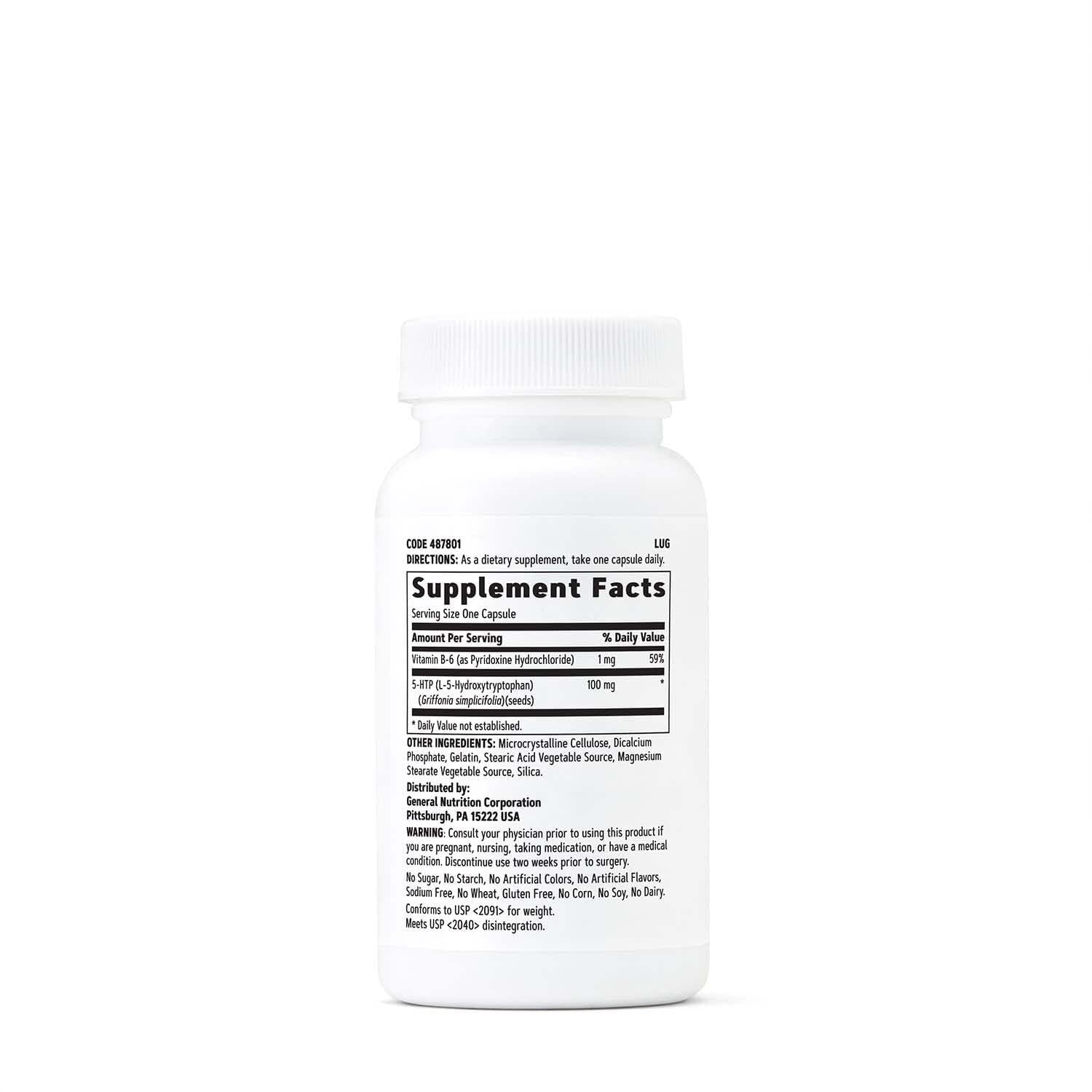 GNC 5-HTP product label highlighting gluten-free formulation