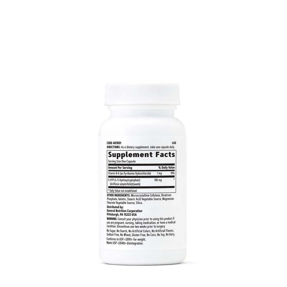 GNC 5-HTP product label highlighting gluten-free formulation