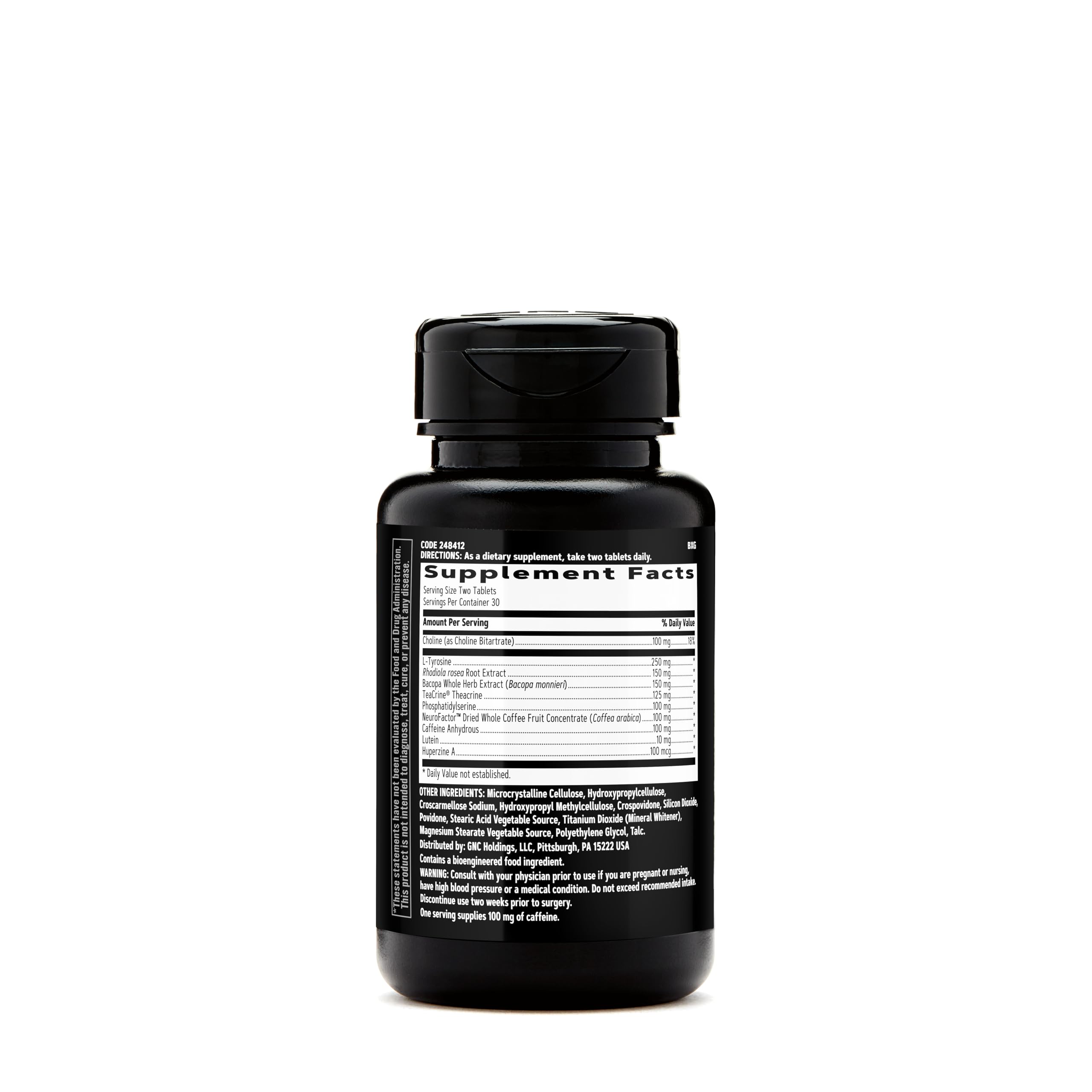 GNC AMP Amplified Focus tablets close-up for focus support during study or work.