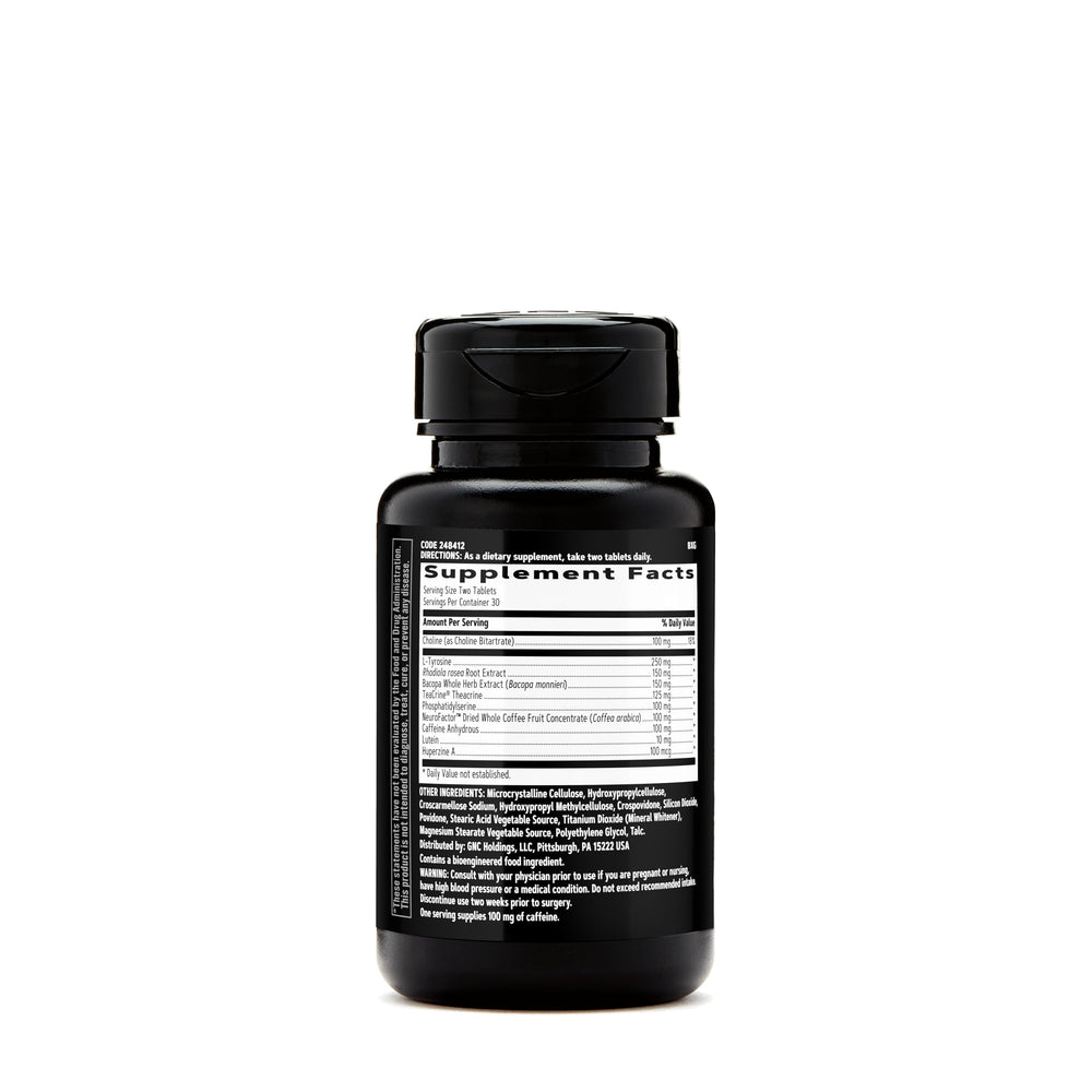 GNC AMP Amplified Focus tablets close-up for focus support during study or work.