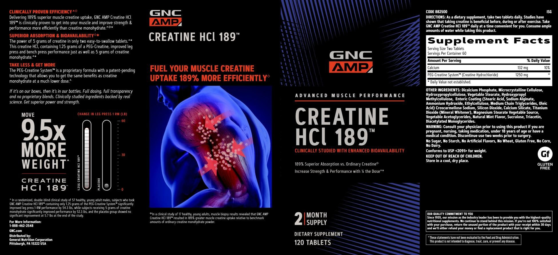 Close-up of GNC AMP Creatine HCl 189 powder texture and measuring scoop.