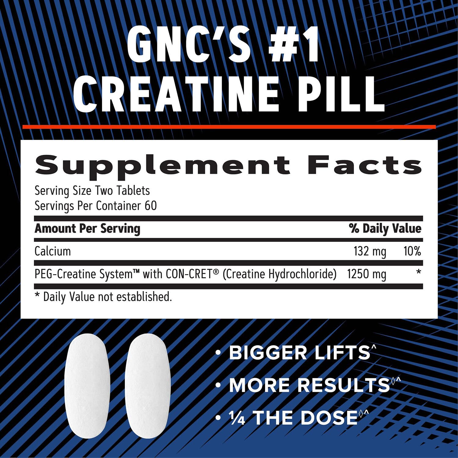 GNC AMP Creatine HCl 189 pills front pack showcases gluten-free formula.