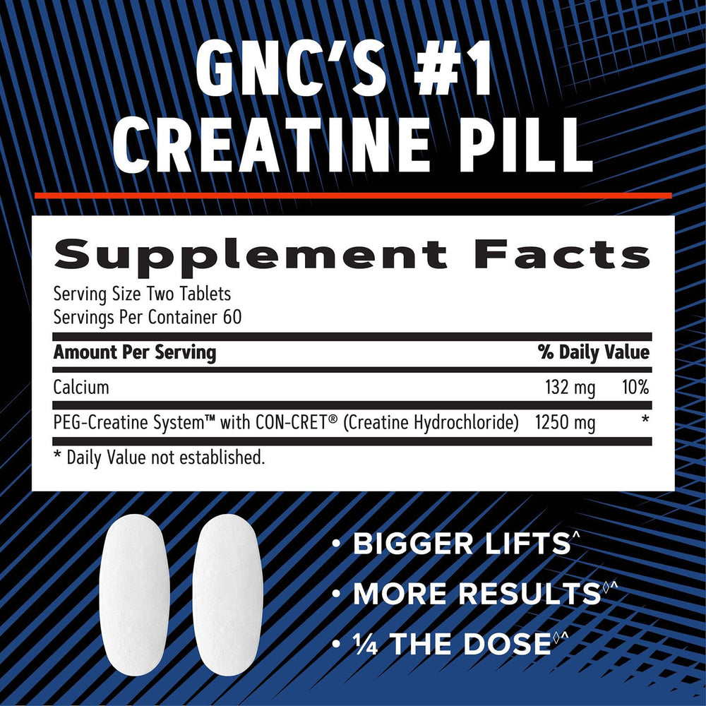 GNC AMP Creatine HCl 189 pills front pack showcases gluten-free formula.