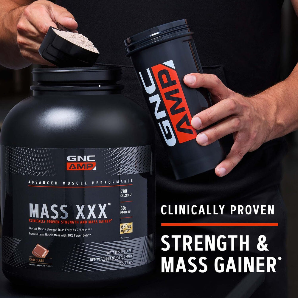 GNC AMP Mass XXX ingredients close-up featuring creatine and amino acids