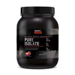 GNC AMP Pure Isolate Strawberry bottle highlights clean label for quick-serving fitness fuel.