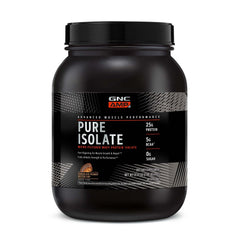 GNC AMP Pure Isolate Whey chocolate peanut butter cup jar for fast, convenient protein.