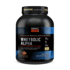 GNC AMP Wheybolic Alpha bottle in chocolate fudge flavor for fast-digesting protein