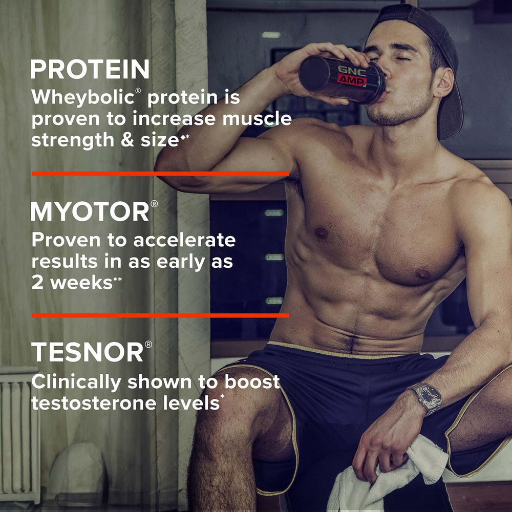 Product tub label emphasizes premium protein and recovery support