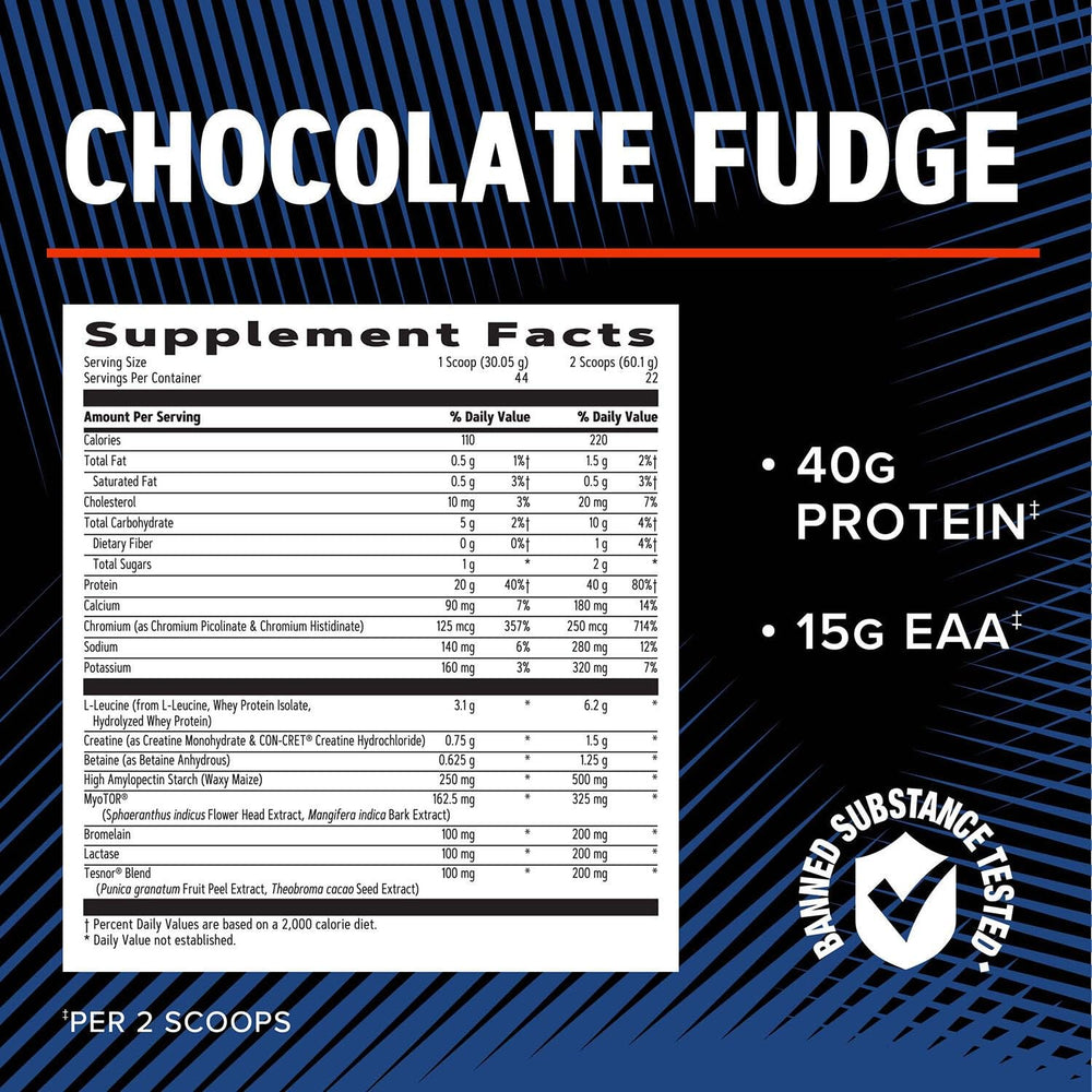 Ingredients chart highlights leucine and key performance compounds