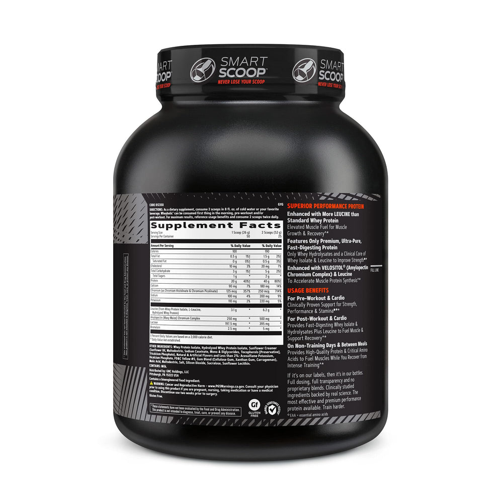 GNC AMP Wheybolic bottle with scoop for convenient pre/post workout use