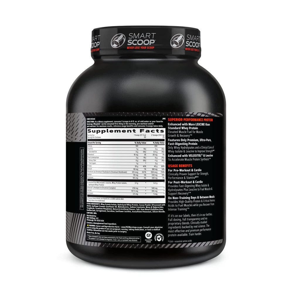 GNC AMP Wheybolic chocolate fudge tub back with nutrition details